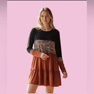 SHEIN Black and Orange Leopard Print Mini Dress